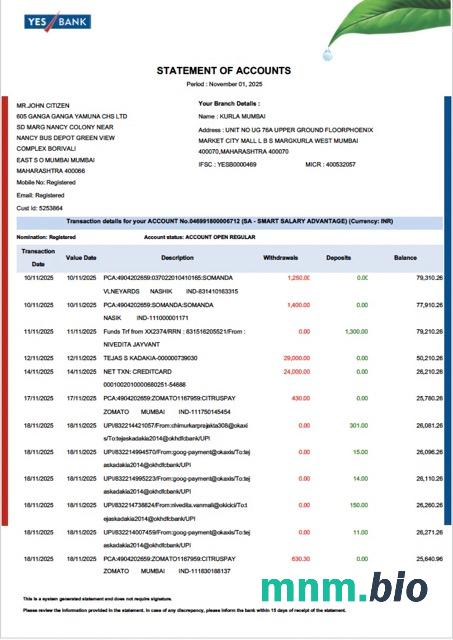 Indie Utkarsh Małe Finanse wyciąg bankowy z konta Word i PDF szablon